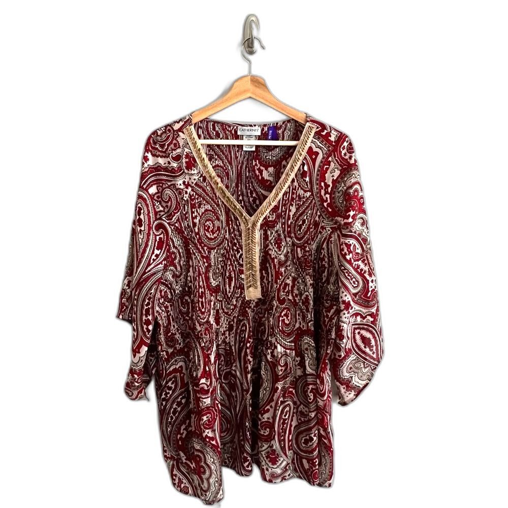 Catherines Womens Oversized Paisley Boho Top Size 3XWP Artsy Relaxed Vacation